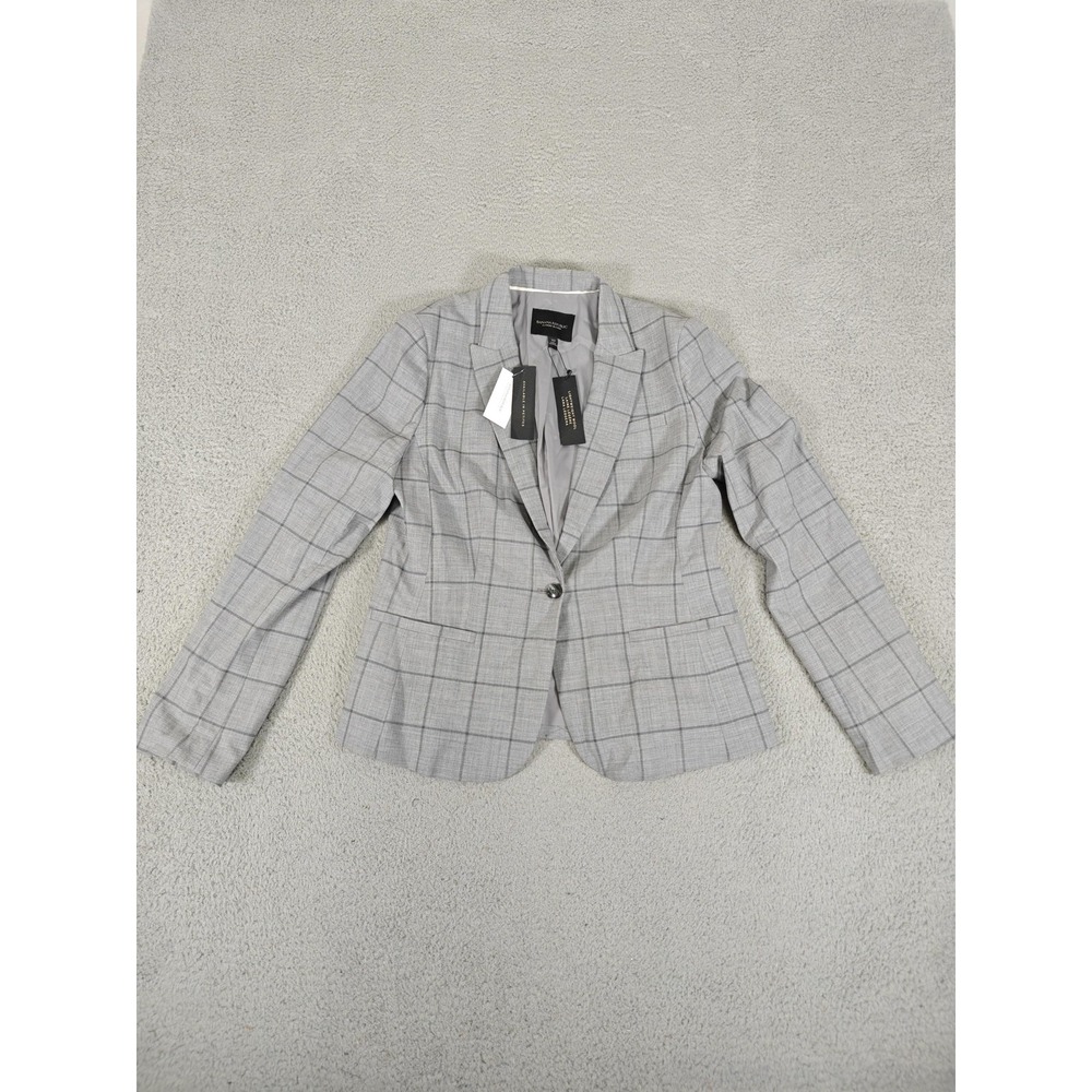 Banana Republic Blazer Womens 10 Gray Lightweight Wool Boy Blazer Windowpane
